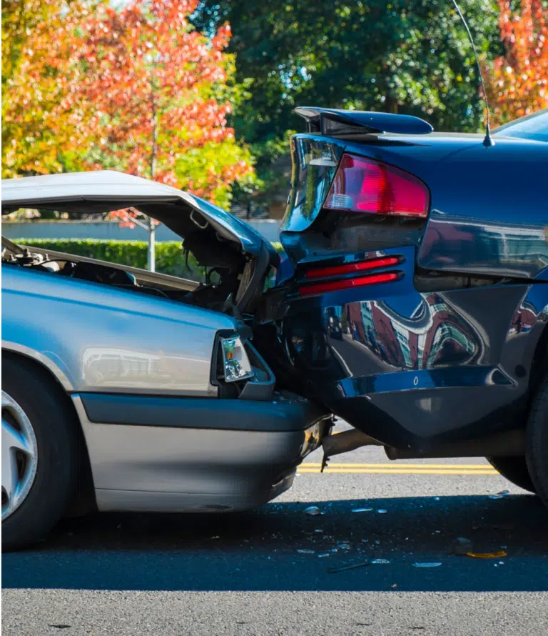 two cars in a rear end collision