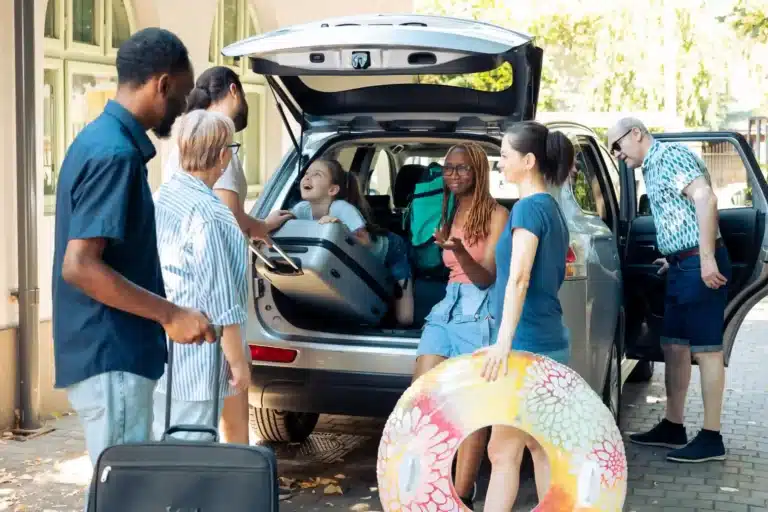 Families and friends packing for vacation