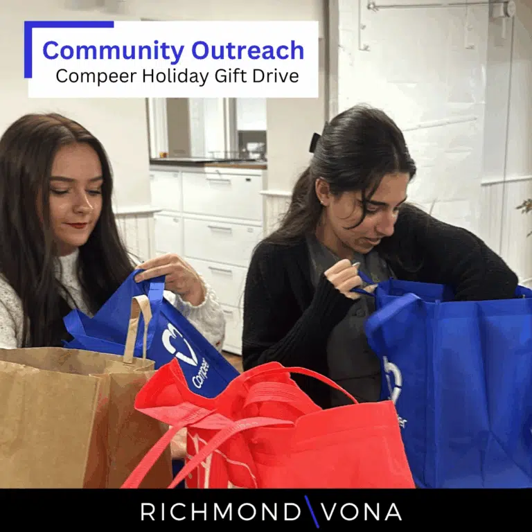 Volunteer organizing supplies at a community outreach event