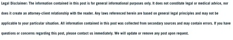 Legal Disclaimer accident blogs