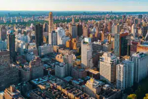 Midtown Manhattan Aerial view of Skyscrapers across NYC