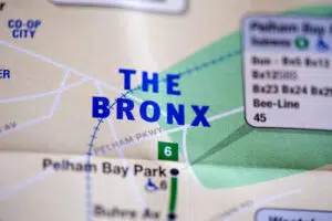 Close up view at Bronx on metro station map