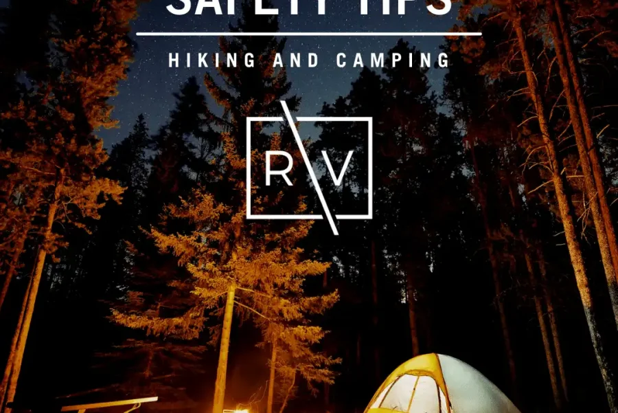Western New York hiking and camping safety tips by Richmond Vona, featuring a nighttime campsite with tent and campfire.